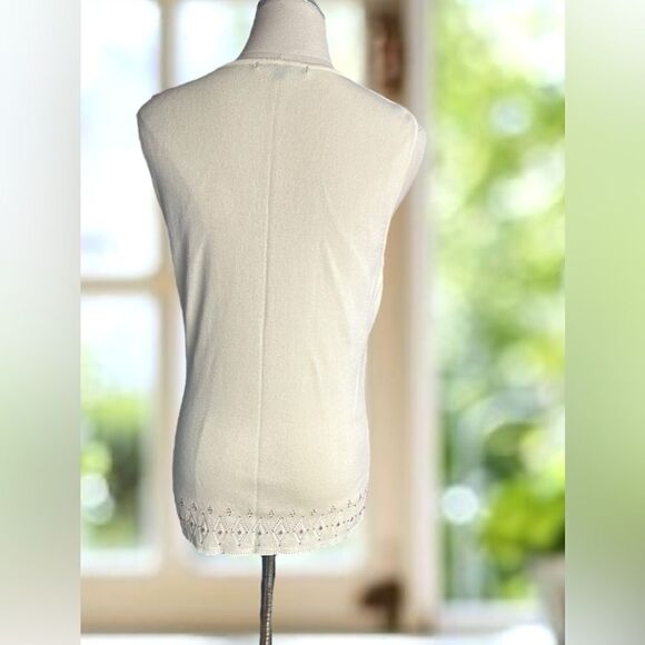 DAVID MEISTER Beaded Embellished Knit Top V-Neck Tank Blouse Size L - Picture 3 of 16